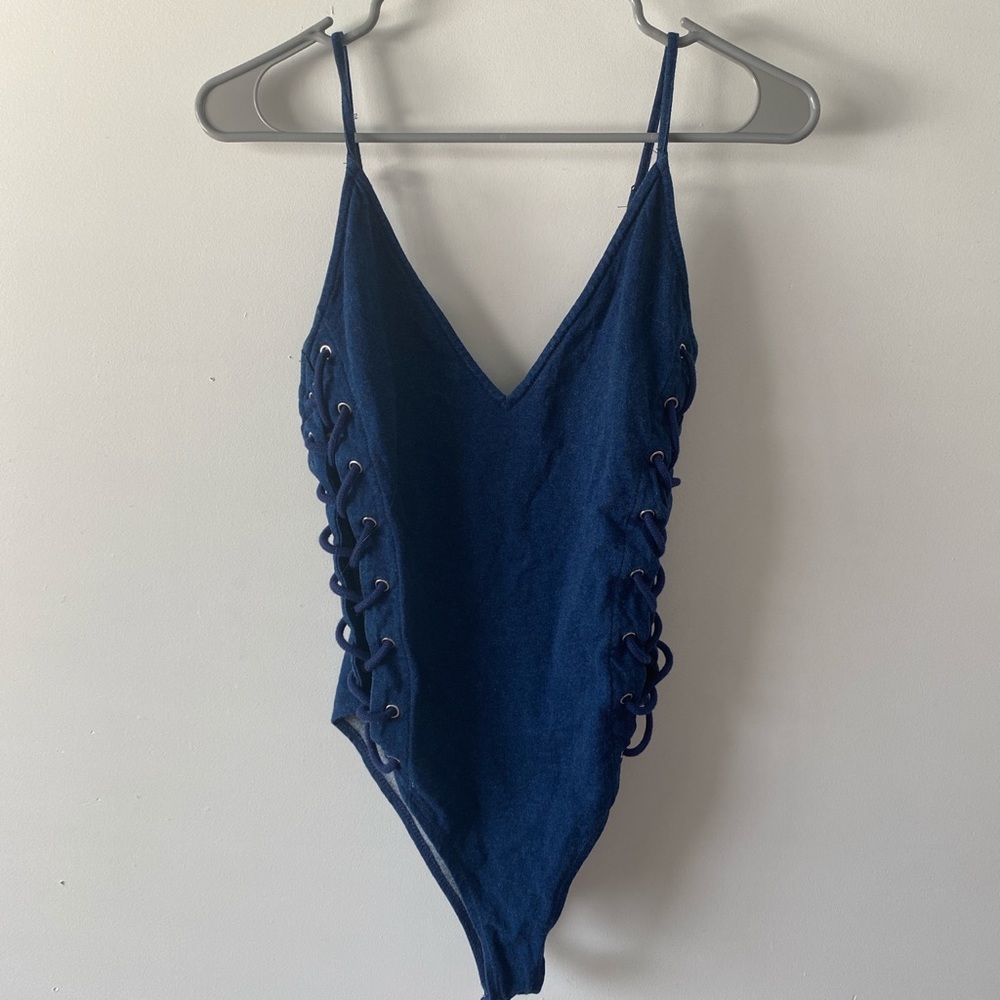 Blue body suit